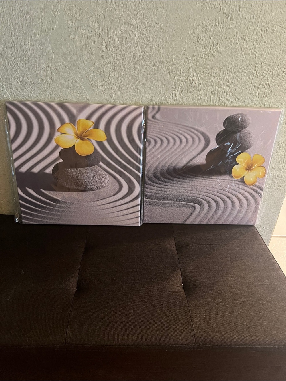 #3038**2 set of Zen Stone Wall Art Canvas with Yellow Flower - Home Wall Decor